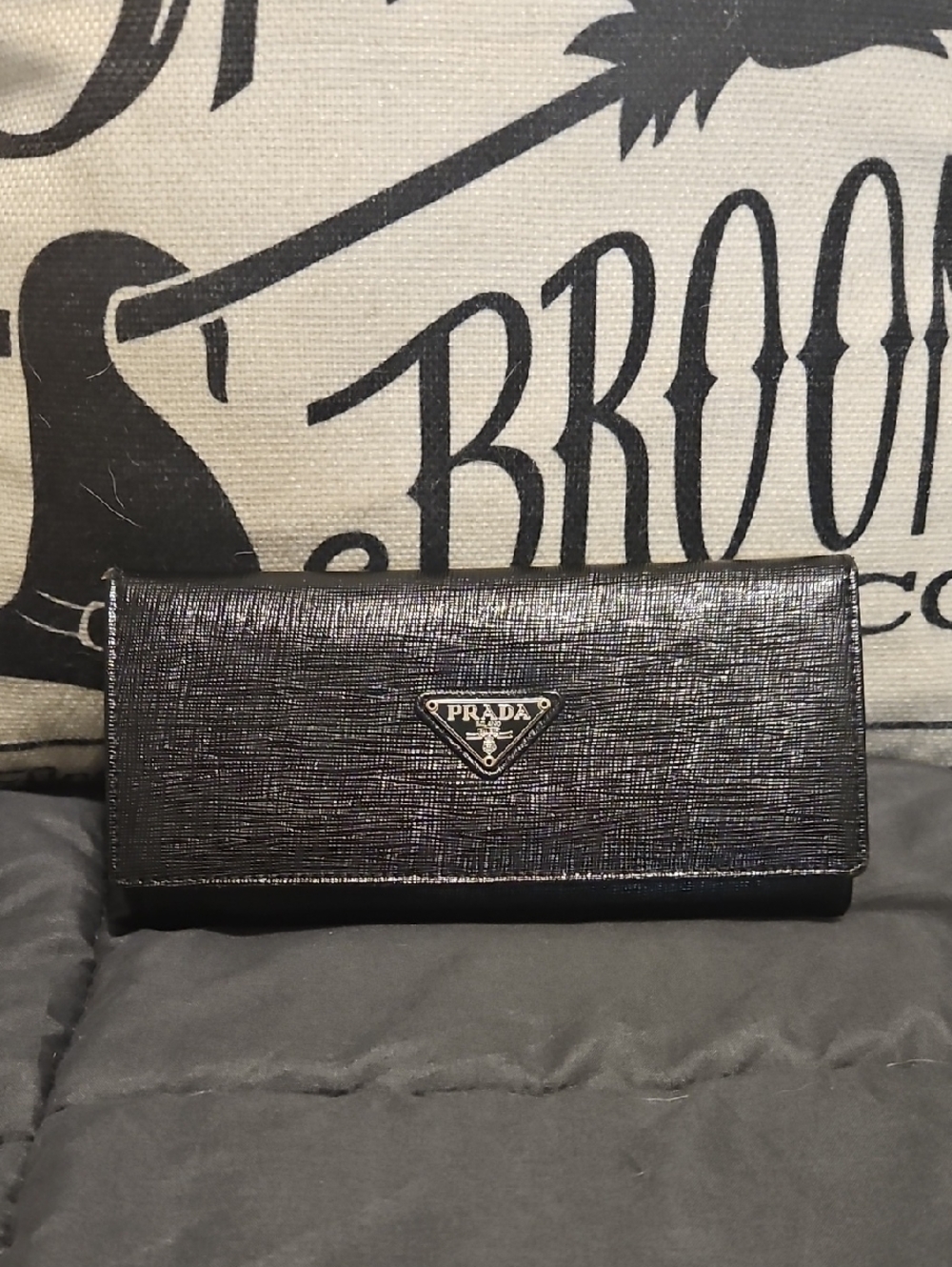 Prada Black Textured Saffiano Long Wallet